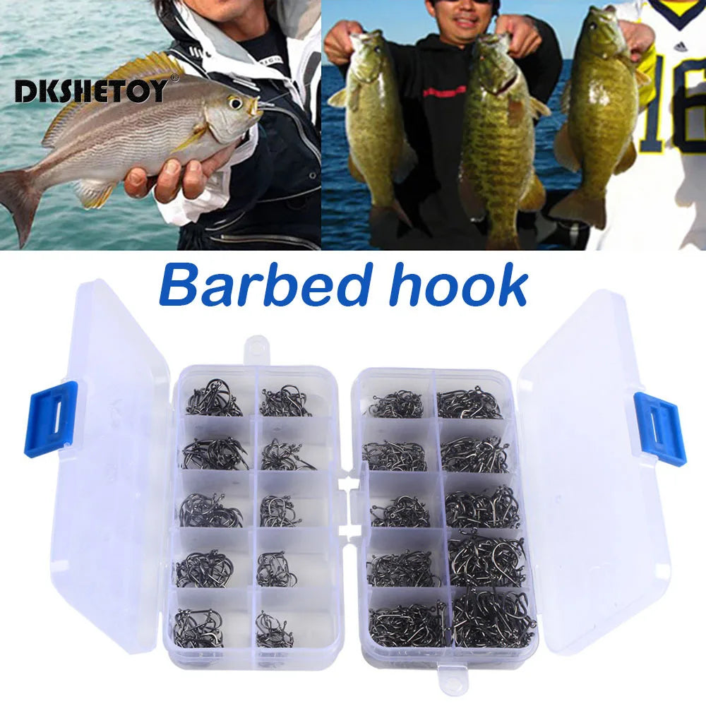 100-1000pcs Fish Hooks kits, barbed fishhook