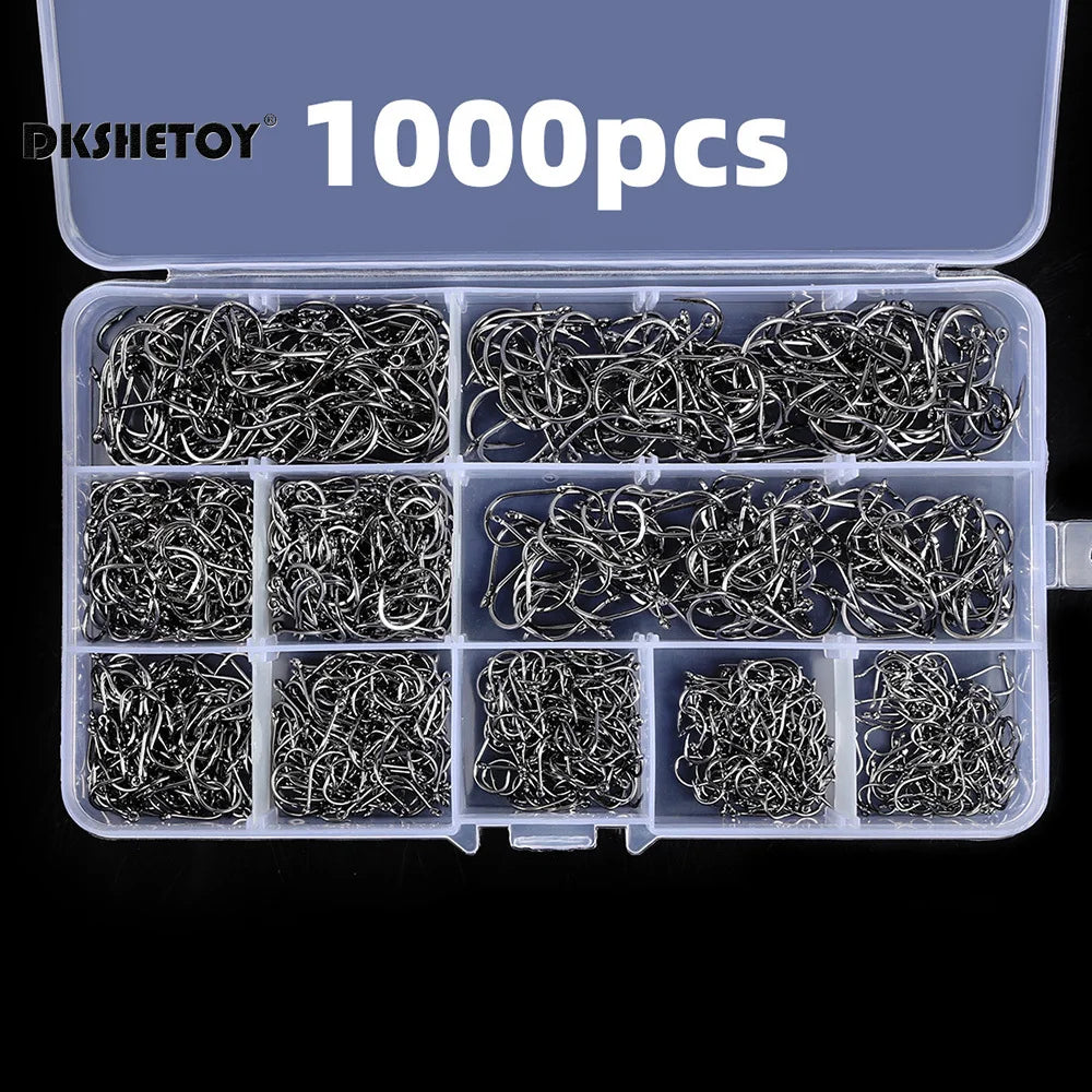 100-1000pcs Fish Hooks kits, barbed fishhook
