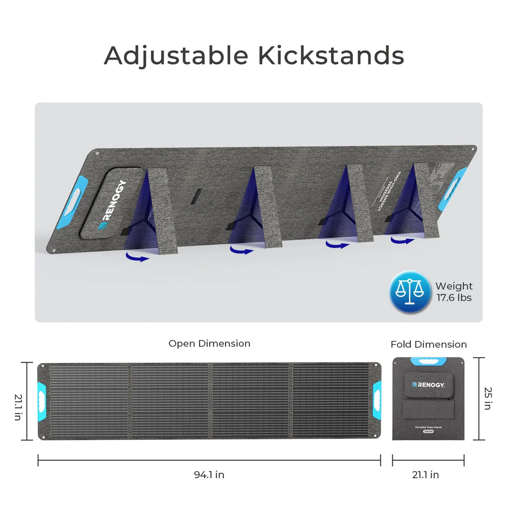 200W Portable Solar Panel, IP65 Waterproof Foldable