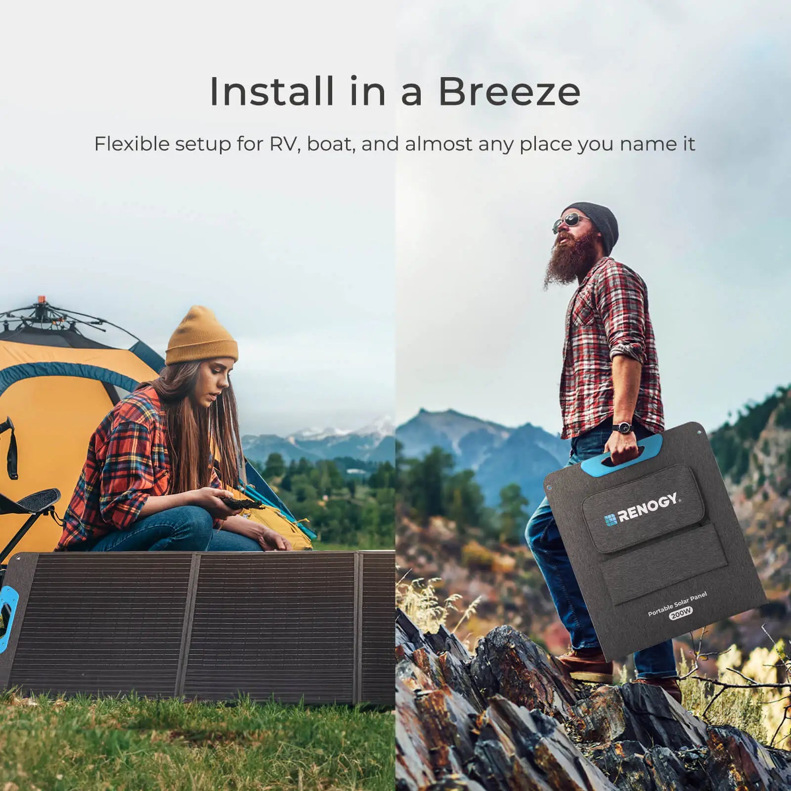 200W Portable Solar Panel, IP65 Waterproof Foldable