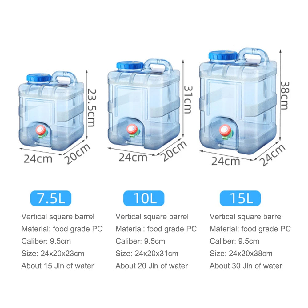 7.5/10/15L Camping Water Bucket with Faucet
