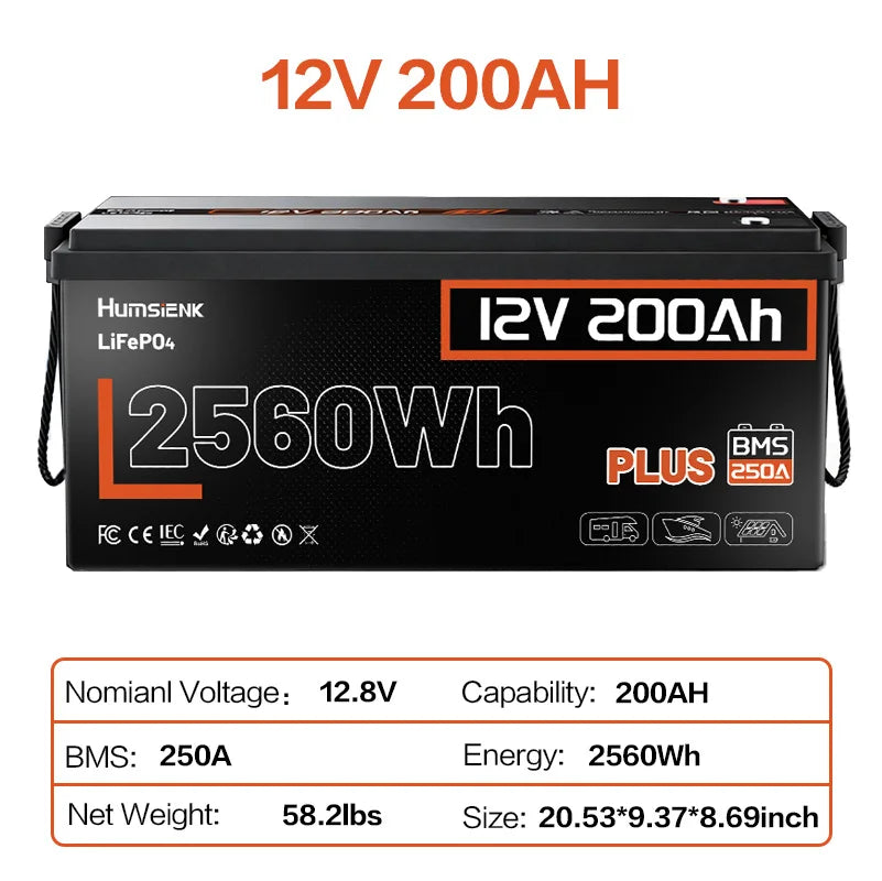 12V 100Ah 150Ah 200Ah 314Ah LiFePO4 Battery Built-in BMS Low Temperature Protection For  RV/ Camp/ Solar Energy Storage