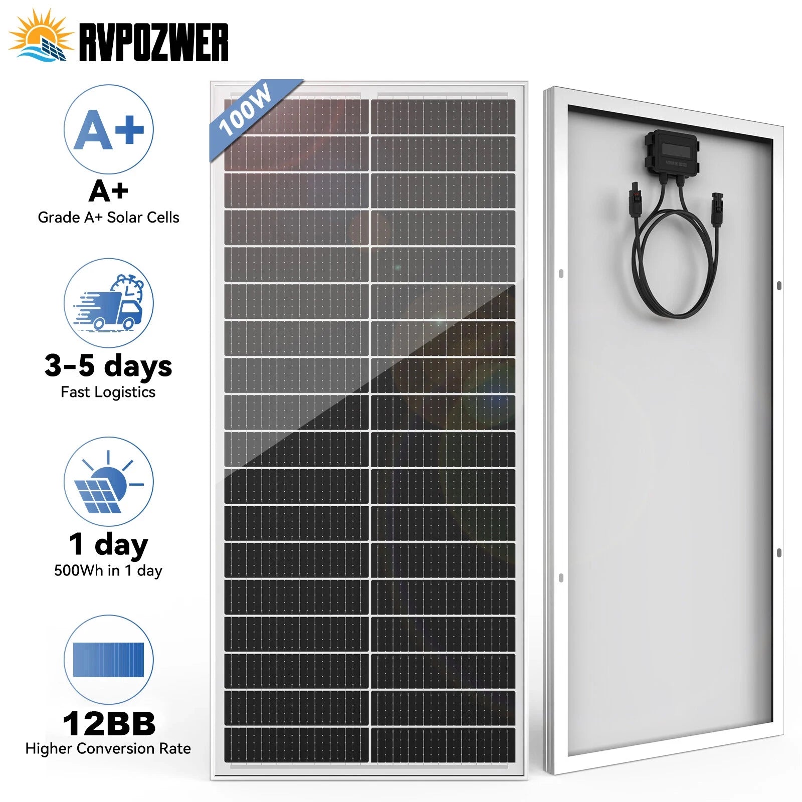 100W 12V Solar Panel 12BB Monocrystalline