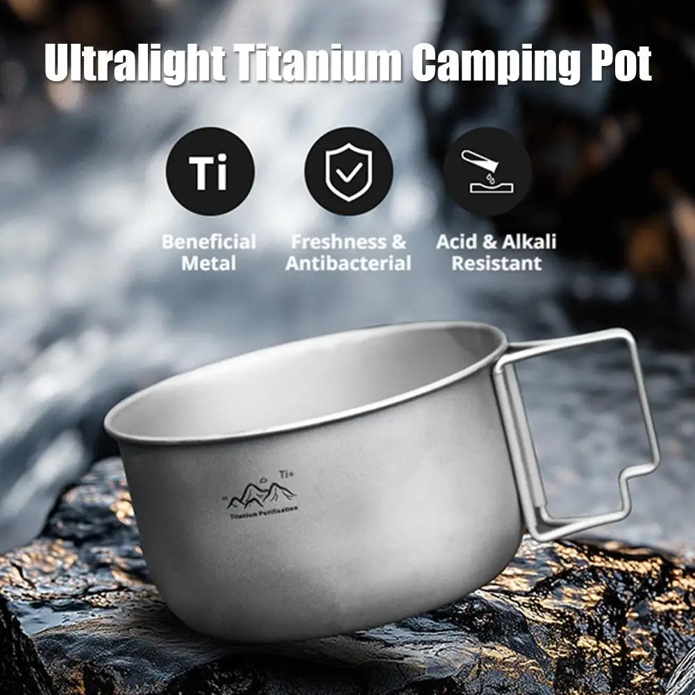 Titanium Camping Pot with Folding Bail Handle