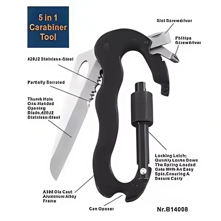 5-in-1 Multifunctional Carabiner  for Outdoor Survival Gear