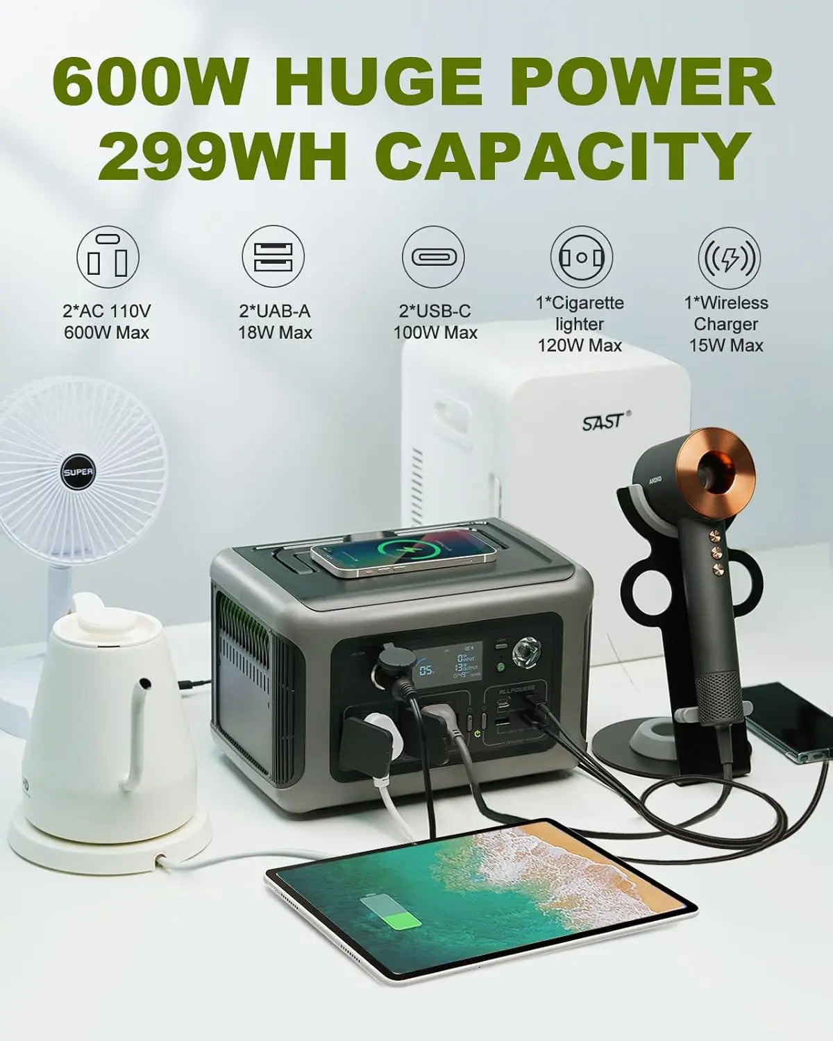 Portable Power Station R600, 299Wh LiFeP04 Battery