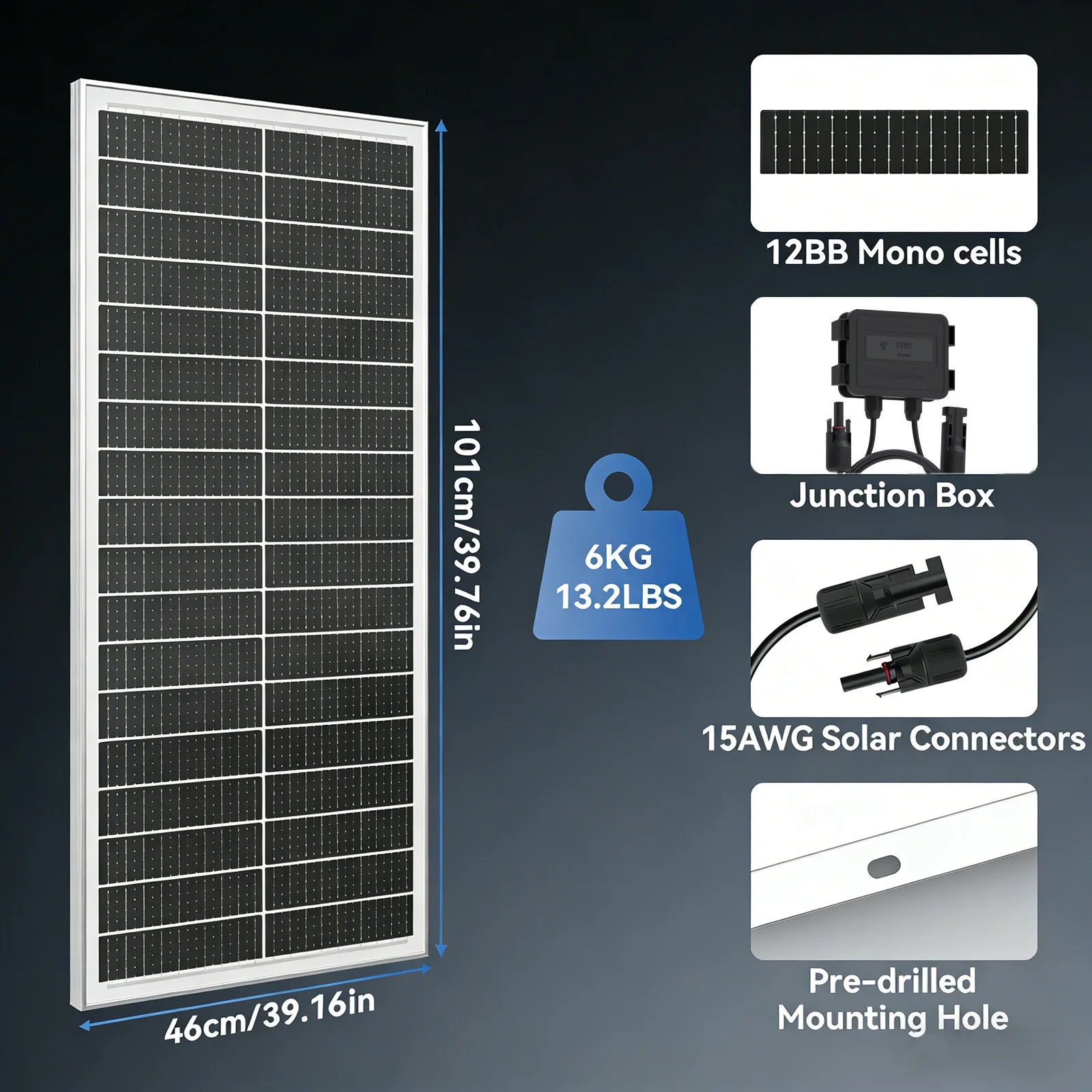 100W 12V Solar Panel 12BB Monocrystalline